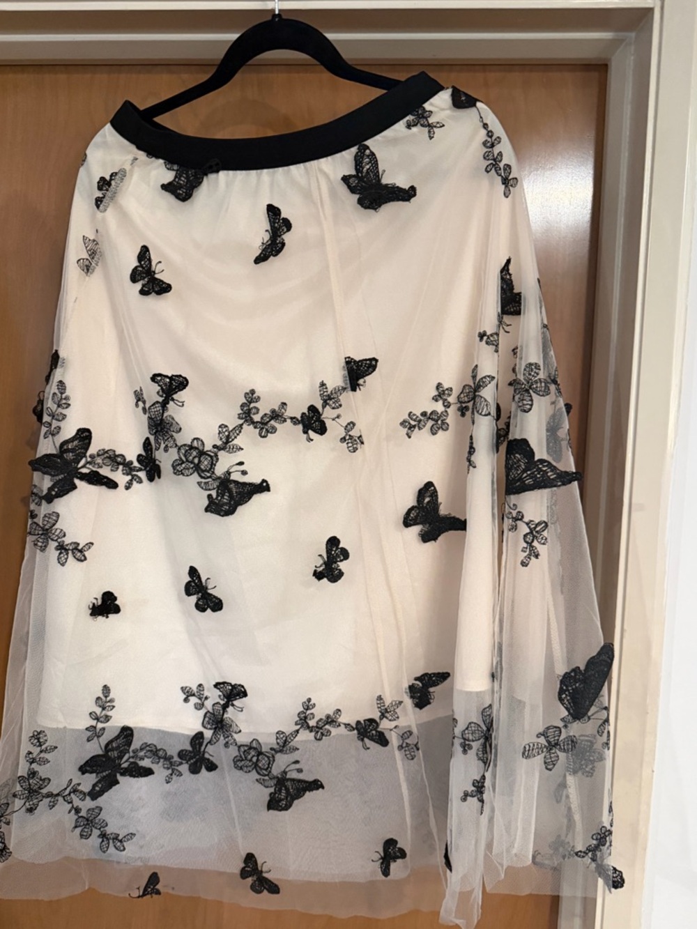 Chicwish Cream Tulle Skirt with Black Butterfly Embroidery